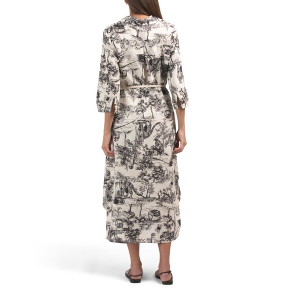 FRANCESCA BETTINI  Italy Linen Blend Palm Tree Shirt Dress With Rattan Belt - Picture 2 of 2